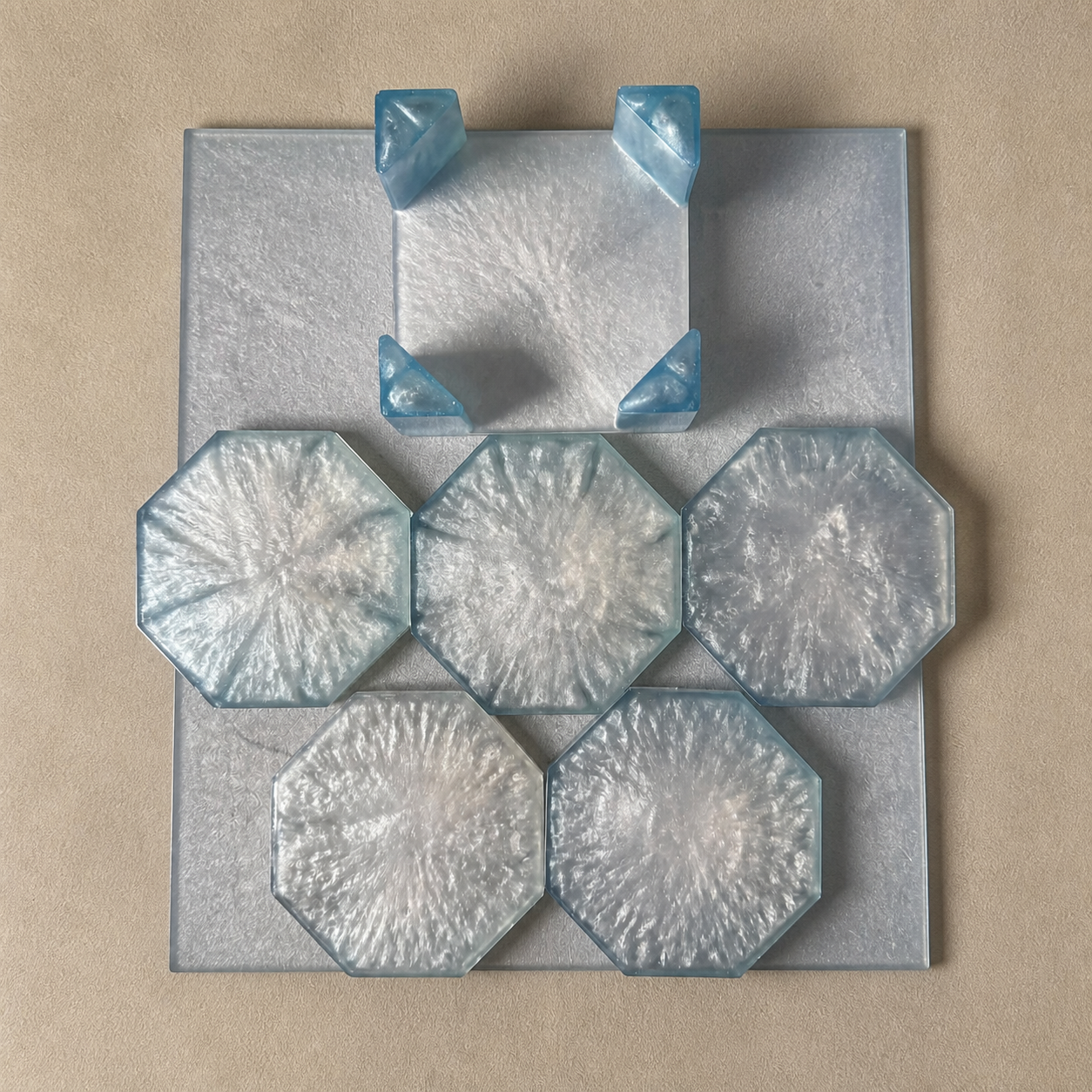 Hexagonal resin coasters with matching placemat